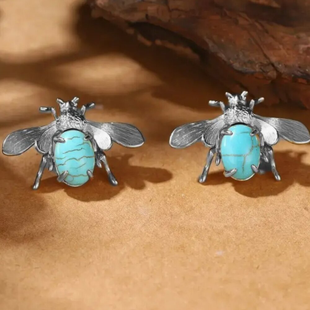 Silver and Turquoise Howlite Bee Earrings